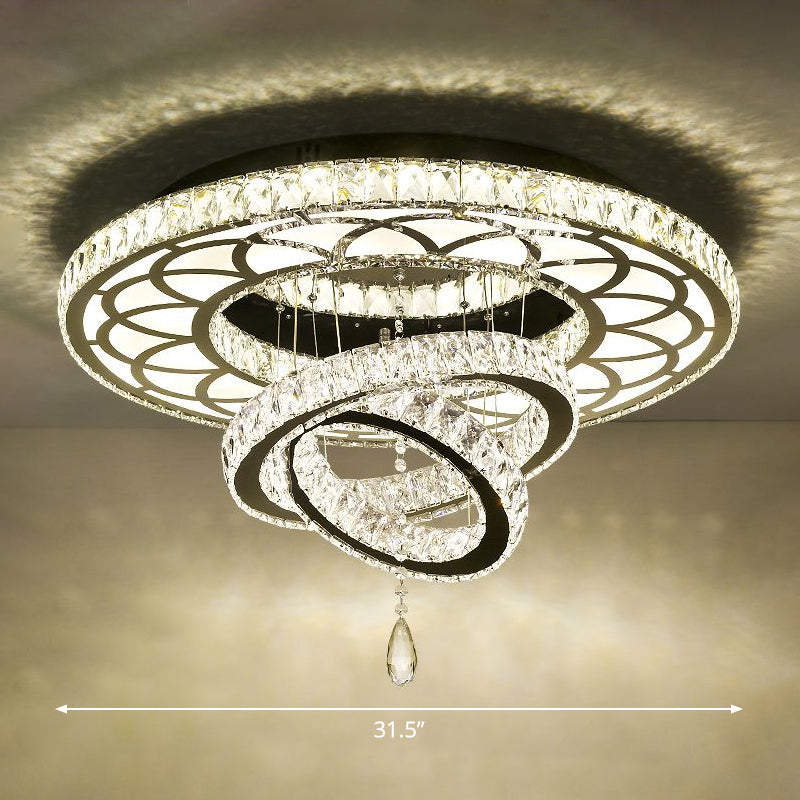 Halo Ring Dining Room Semi Mount Lighting Clear Crystal Minimalist Ceiling Mounted Light Clear 31.5" Round Clearhalo 'Ceiling Lights' 'Close To Ceiling Lights' 'Close to ceiling' 'Semi-flushmount' Lighting' 2282796