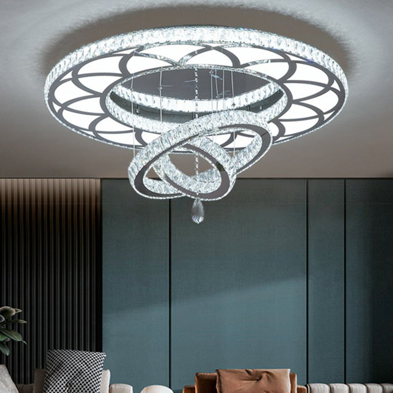 Floral Ring Shaped LED Ceiling Lighting Contemporary Crystal Clear Semi Flush Light for Living Room Clearhalo 'Ceiling Lights' 'Close To Ceiling Lights' 'Close to ceiling' 'Semi-flushmount' Lighting' 2282797