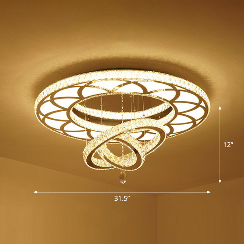 Floral Ring Shaped LED Ceiling Lighting Contemporary Crystal Clear Semi Flush Light for Living Room Clear 31.5" Round Clearhalo 'Ceiling Lights' 'Close To Ceiling Lights' 'Close to ceiling' 'Semi-flushmount' Lighting' 2282798