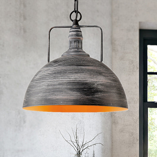Aged Silver Domed Pendant Lamp Industrial Metal 1 Light Dining Table Hanging Light, 12"/16" Width Clearhalo 'Art Deco Pendants' 'Cast Iron' 'Ceiling Lights' 'Ceramic' 'Crystal' 'Industrial Pendants' 'Industrial' 'Metal' 'Middle Century Pendants' 'Pendant Lights' 'Pendants' 'Tiffany' Lighting' 22827