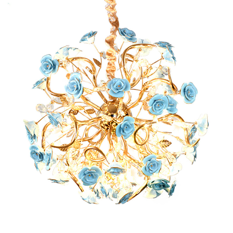 Sputnik Glass Chandelier Light Rustic 18 Lights Dining Room Hanging Lamp Kit in Gold with Flower Design Clearhalo 'Ceiling Lights' 'Chandeliers' 'Close To Ceiling Lights' 'Glass shade' 'Glass' Lighting' 228280