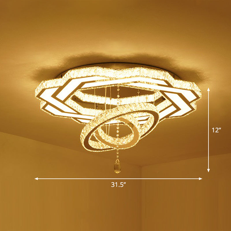Floral Ring Shaped LED Ceiling Lighting Contemporary Crystal Clear Semi Flush Light for Living Room Clear 31.5" Flower Clearhalo 'Ceiling Lights' 'Close To Ceiling Lights' 'Close to ceiling' 'Semi-flushmount' Lighting' 2282803