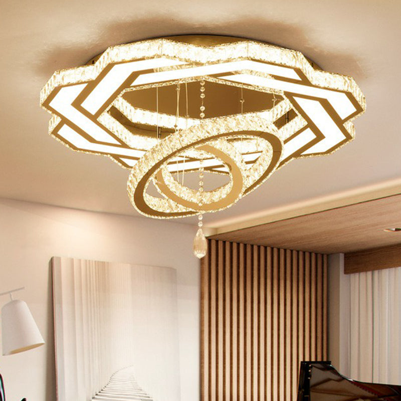 Floral Ring Shaped LED Ceiling Lighting Contemporary Crystal Clear Semi Flush Light for Living Room Clearhalo 'Ceiling Lights' 'Close To Ceiling Lights' 'Close to ceiling' 'Semi-flushmount' Lighting' 2282804