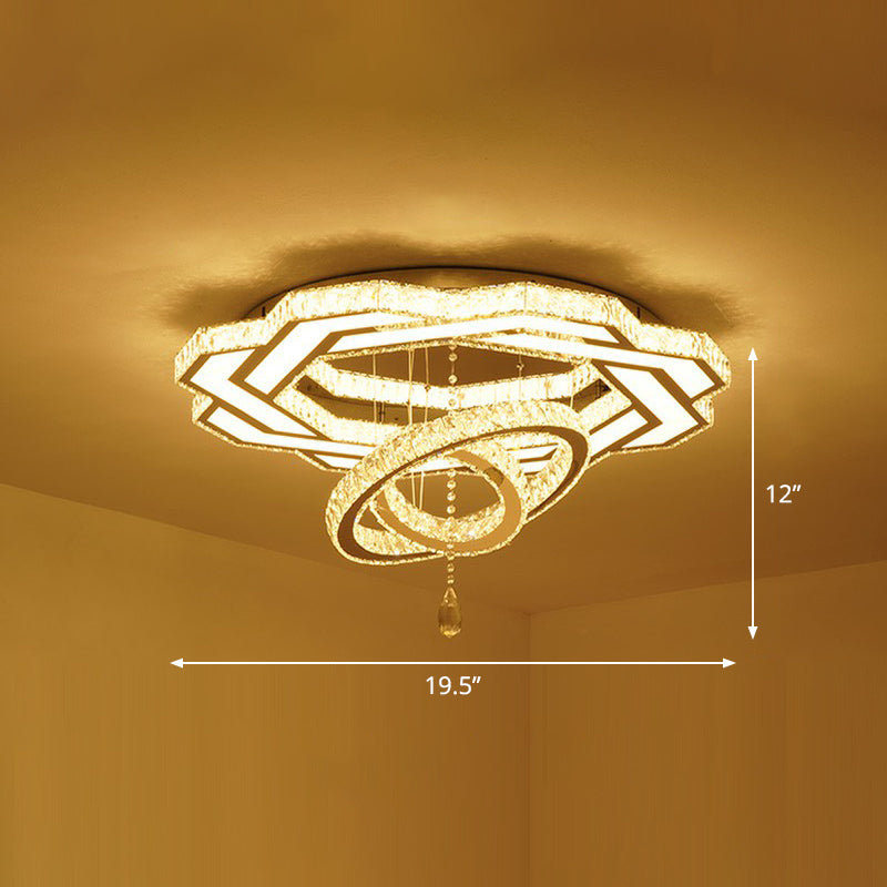 Floral Ring Shaped LED Ceiling Lighting Contemporary Crystal Clear Semi Flush Light for Living Room Clear 19.5" Flower Clearhalo 'Ceiling Lights' 'Close To Ceiling Lights' 'Close to ceiling' 'Semi-flushmount' Lighting' 2282807