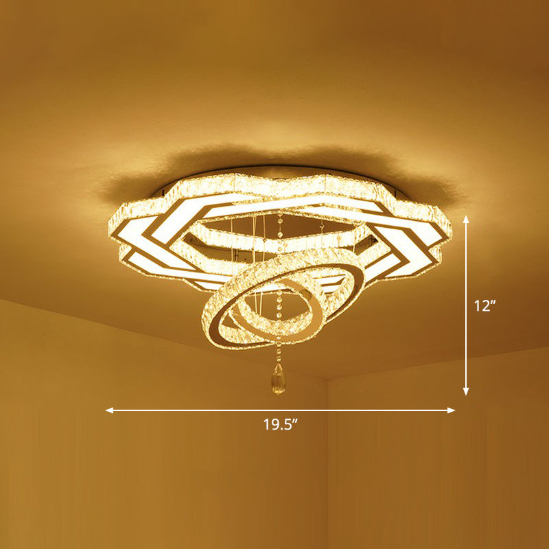 Floral Ring Shaped LED Ceiling Lighting Contemporary Crystal Clear Semi Flush Light for Living Room Clear 19.5" Flower Clearhalo 'Ceiling Lights' 'Close To Ceiling Lights' 'Close to ceiling' 'Semi-flushmount' Lighting' 2282807