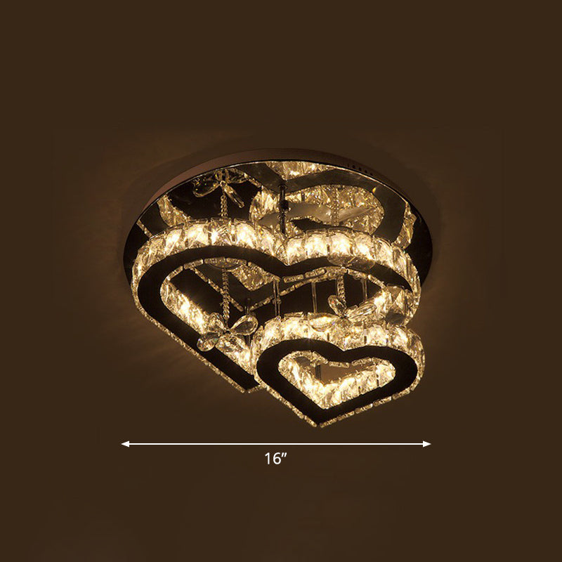 Beveled Crystal Loving Heart Ceiling Light Fixture Modern LED Clear Semi Flush Mounted Lamp Clear 16" Clearhalo 'Ceiling Lights' 'Close To Ceiling Lights' 'Close to ceiling' 'Semi-flushmount' Lighting' 2282809