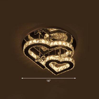 Beveled Crystal Loving Heart Ceiling Light Fixture Modern LED Clear Semi Flush Mounted Lamp Clear 16" Clearhalo 'Ceiling Lights' 'Close To Ceiling Lights' 'Close to ceiling' 'Semi-flushmount' Lighting' 2282809