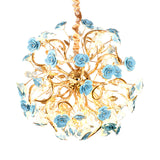 Sputnik Glass Chandelier Light Rustic 18 Lights Dining Room Hanging Lamp Kit in Gold with Flower Design Clearhalo 'Ceiling Lights' 'Chandeliers' 'Close To Ceiling Lights' 'Glass shade' 'Glass' Lighting' 228280
