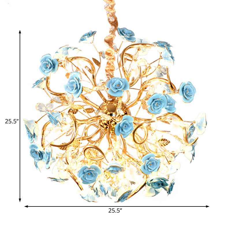 Sputnik Glass Chandelier Light Rustic 18 Lights Dining Room Hanging Lamp Kit in Gold with Flower Design Clearhalo 'Ceiling Lights' 'Chandeliers' 'Close To Ceiling Lights' 'Glass shade' 'Glass' Lighting' 228281