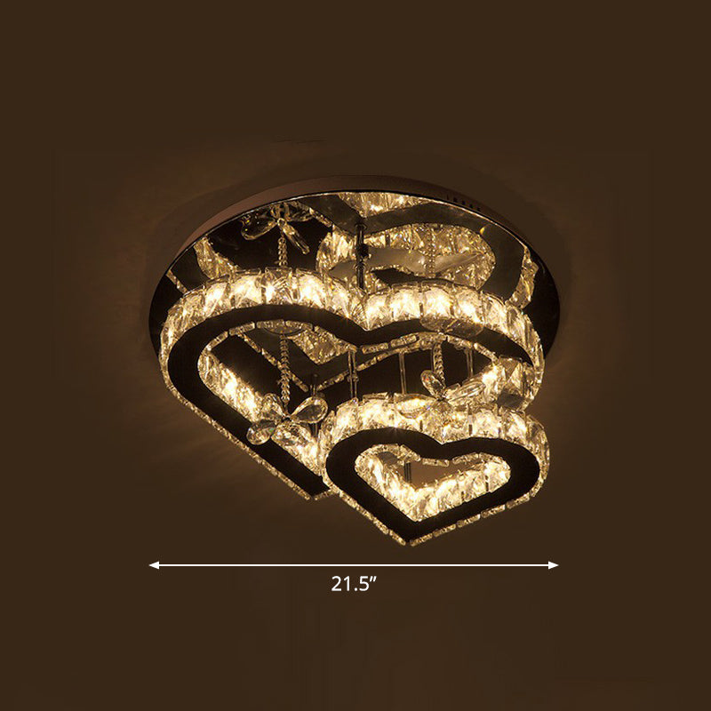 Beveled Crystal Loving Heart Ceiling Light Fixture Modern LED Clear Semi Flush Mounted Lamp Clear 21.5" Clearhalo 'Ceiling Lights' 'Close To Ceiling Lights' 'Close to ceiling' 'Semi-flushmount' Lighting' 2282810