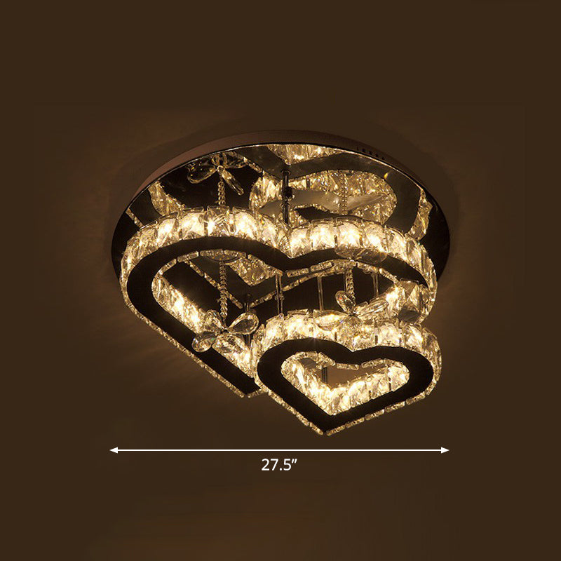 Beveled Crystal Loving Heart Ceiling Light Fixture Modern LED Clear Semi Flush Mounted Lamp Clear 27.5" Clearhalo 'Ceiling Lights' 'Close To Ceiling Lights' 'Close to ceiling' 'Semi-flushmount' Lighting' 2282812