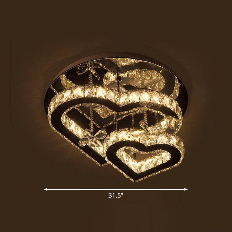 Beveled Crystal Loving Heart Ceiling Light Fixture Modern LED Clear Semi Flush Mounted Lamp Clear 31.5" Clearhalo 'Ceiling Lights' 'Close To Ceiling Lights' 'Close to ceiling' 'Semi-flushmount' Lighting' 2282814