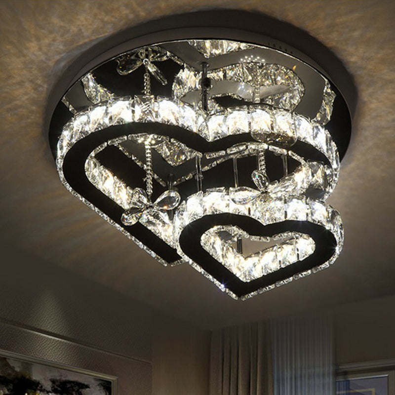 Beveled Crystal Loving Heart Ceiling Light Fixture Modern LED Clear Semi Flush Mounted Lamp Clearhalo 'Ceiling Lights' 'Close To Ceiling Lights' 'Close to ceiling' 'Semi-flushmount' Lighting' 2282815
