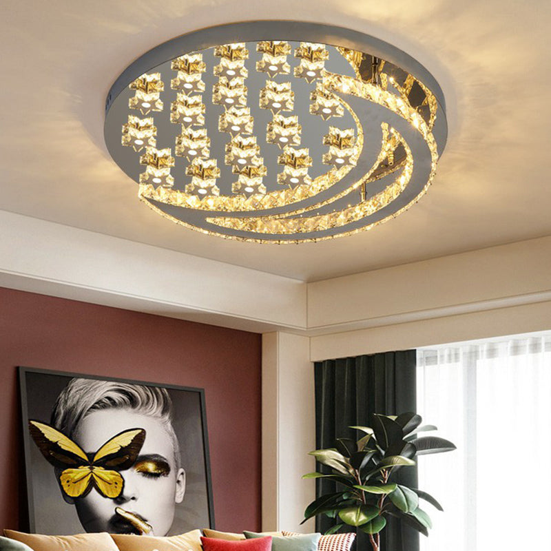 Crescent and Star Shape Flush Lamp Modern Clear Crystal Stainless Steel Semi Flush Mount Ceiling Light for Bedroom Clearhalo 'Ceiling Lights' 'Close To Ceiling Lights' 'Close to ceiling' 'Semi-flushmount' Lighting' 2282817
