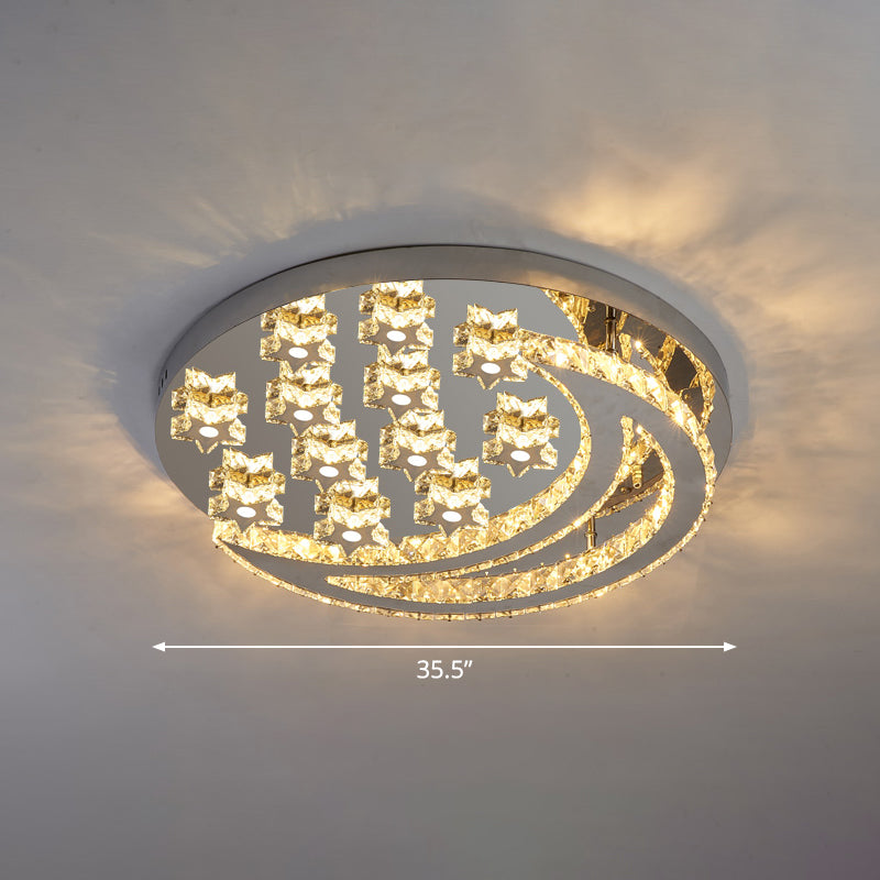 Crescent and Star Shape Flush Lamp Modern Clear Crystal Stainless Steel Semi Flush Mount Ceiling Light for Bedroom Clear 35.5" Clearhalo 'Ceiling Lights' 'Close To Ceiling Lights' 'Close to ceiling' 'Semi-flushmount' Lighting' 2282818