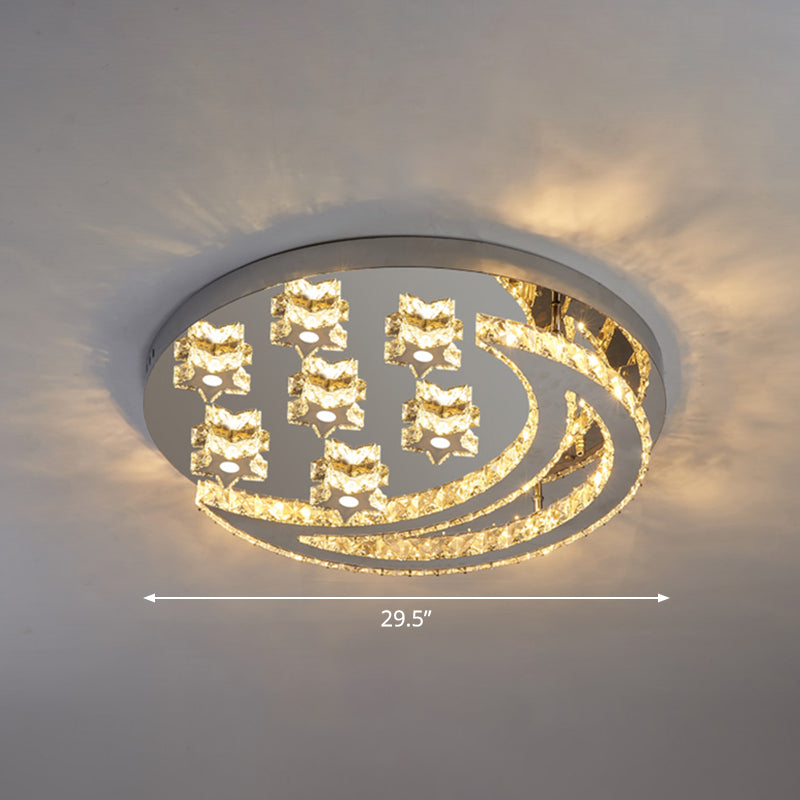 Crescent and Star Shape Flush Lamp Modern Clear Crystal Stainless Steel Semi Flush Mount Ceiling Light for Bedroom Clear 29.5" Clearhalo 'Ceiling Lights' 'Close To Ceiling Lights' 'Close to ceiling' 'Semi-flushmount' Lighting' 2282819