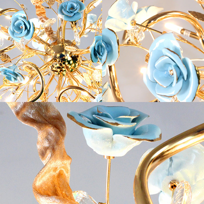 Sputnik Glass Chandelier Light Rustic 18 Lights Dining Room Hanging Lamp Kit in Gold with Flower Design Clearhalo 'Ceiling Lights' 'Chandeliers' 'Close To Ceiling Lights' 'Glass shade' 'Glass' Lighting' 228282