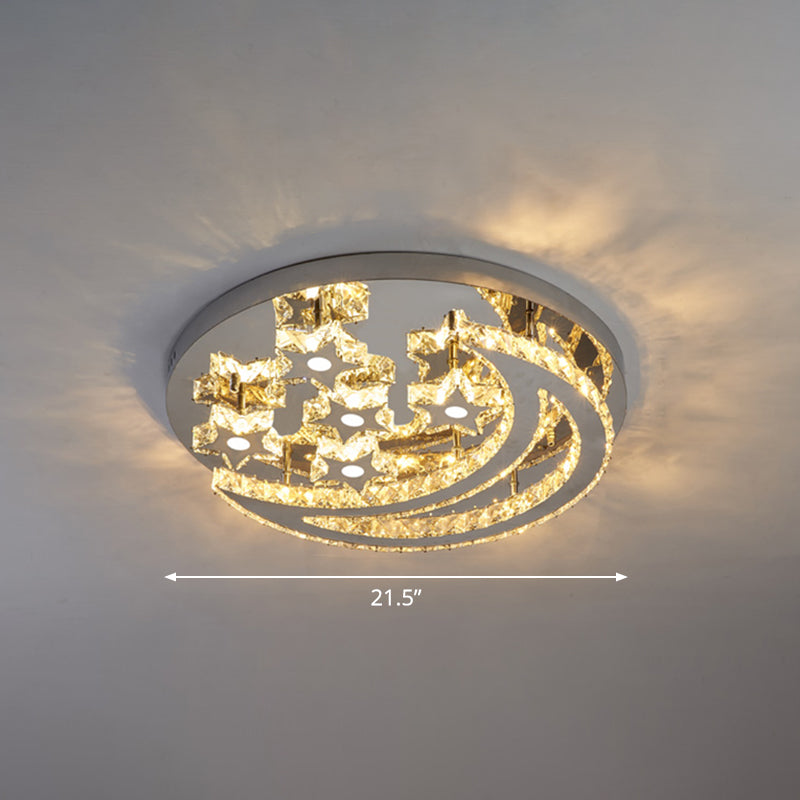 Crescent and Star Shape Flush Lamp Modern Clear Crystal Stainless Steel Semi Flush Mount Ceiling Light for Bedroom Clear 21.5" Clearhalo 'Ceiling Lights' 'Close To Ceiling Lights' 'Close to ceiling' 'Semi-flushmount' Lighting' 2282823