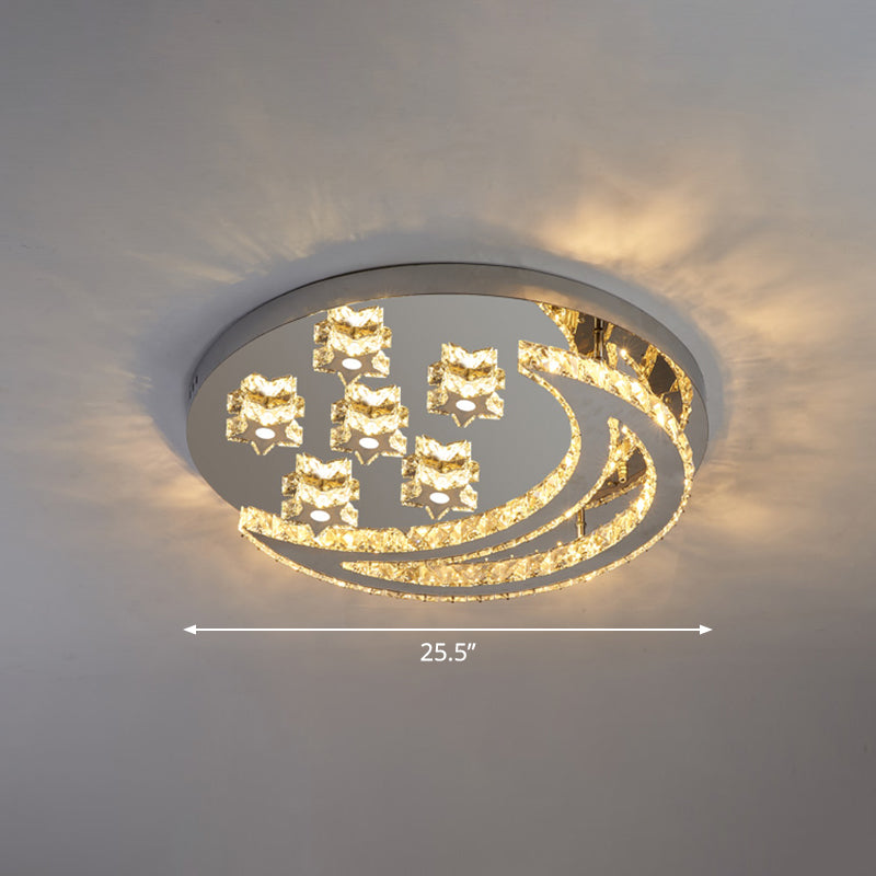 Crescent and Star Shape Flush Lamp Modern Clear Crystal Stainless Steel Semi Flush Mount Ceiling Light for Bedroom Clear 25.5" Clearhalo 'Ceiling Lights' 'Close To Ceiling Lights' 'Close to ceiling' 'Semi-flushmount' Lighting' 2282825