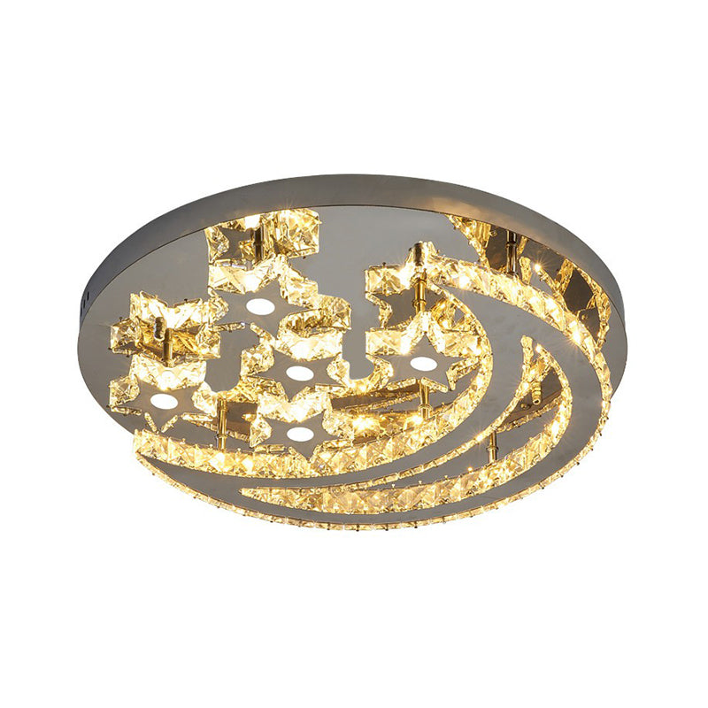 Crescent and Star Shape Flush Lamp Modern Clear Crystal Stainless Steel Semi Flush Mount Ceiling Light for Bedroom Clearhalo 'Ceiling Lights' 'Close To Ceiling Lights' 'Close to ceiling' 'Semi-flushmount' Lighting' 2282826
