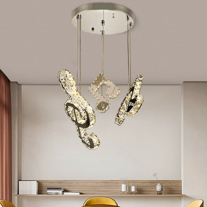 Minimalistic Music Note Hanging Light Fixture Beveled Crystal Restaurant Multi Light Ceiling Light in Clear Clearhalo 'Ceiling Lights' 'Modern Pendants' 'Modern' 'Pendant Lights' 'Pendants' Lighting' 2282837