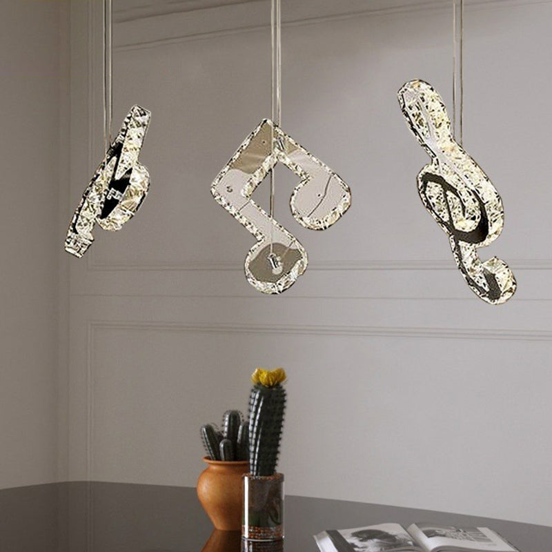 Minimalistic Music Note Hanging Light Fixture Beveled Crystal Restaurant Multi Light Ceiling Light in Clear Clearhalo 'Ceiling Lights' 'Modern Pendants' 'Modern' 'Pendant Lights' 'Pendants' Lighting' 2282838