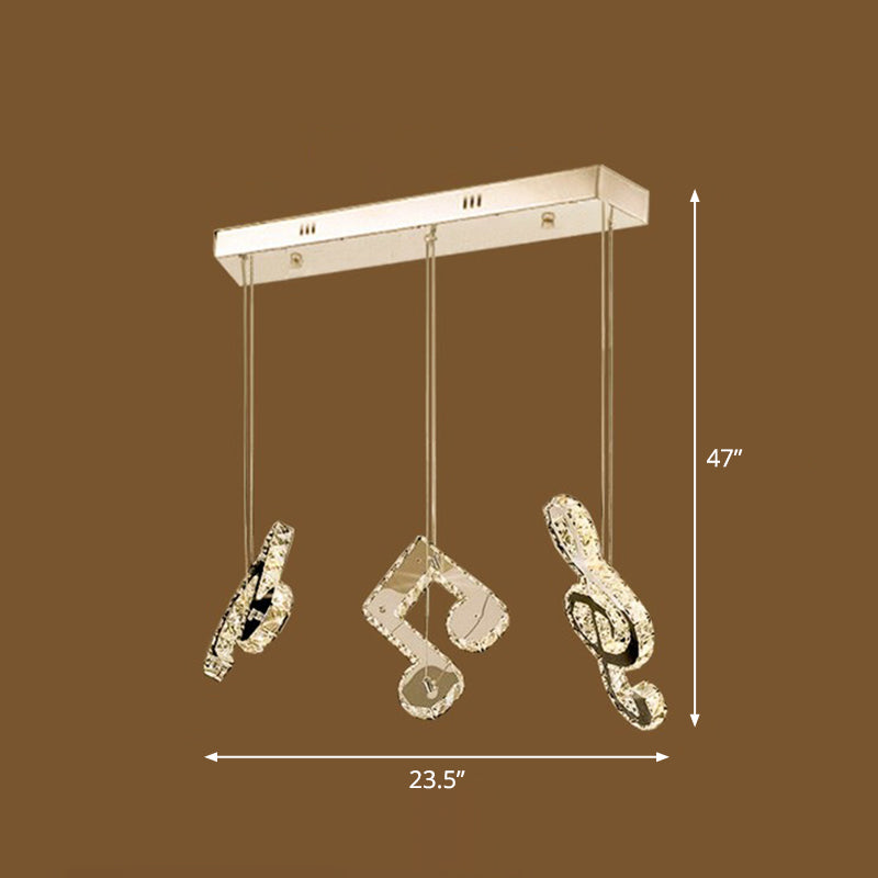 Minimalistic Music Note Hanging Light Fixture Beveled Crystal Restaurant Multi Light Ceiling Light in Clear Clear Linear Clearhalo 'Ceiling Lights' 'Modern Pendants' 'Modern' 'Pendant Lights' 'Pendants' Lighting' 2282839