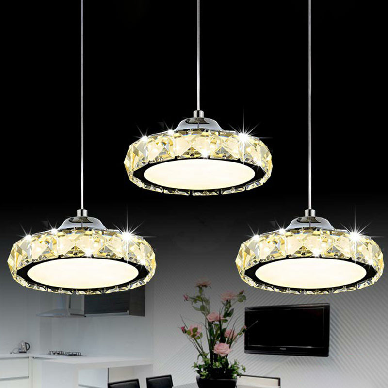 Circular Dining Room LED Suspension Light Clear Crystal 3-Head Modern Multiple Hanging Lamp Clearhalo 'Ceiling Lights' 'Modern Pendants' 'Modern' 'Pendant Lights' 'Pendants' Lighting' 2282843