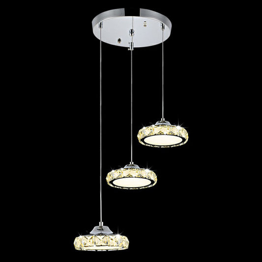 Circular Dining Room LED Suspension Light Clear Crystal 3-Head Modern Multiple Hanging Lamp Clear Round Clearhalo 'Ceiling Lights' 'Modern Pendants' 'Modern' 'Pendant Lights' 'Pendants' Lighting' 2282844