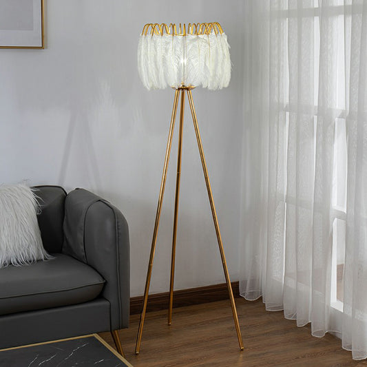 Feather Fringe Floor Standing Light Postmodern 1 Bulb Tripod Floor Lighting for Living Room Clearhalo 'Floor Lamps' 'Lamps' Lighting' 2282872