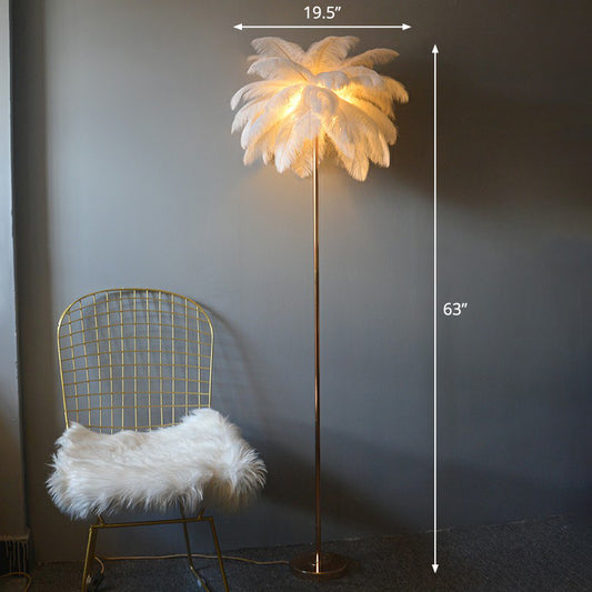 Feather Palm Tree Shaped Standing Light Nordic 1-Light Floor Lamp for Girls Room White 19.5" Clearhalo 'Floor Lamps' 'Lamps' Lighting' 2282880