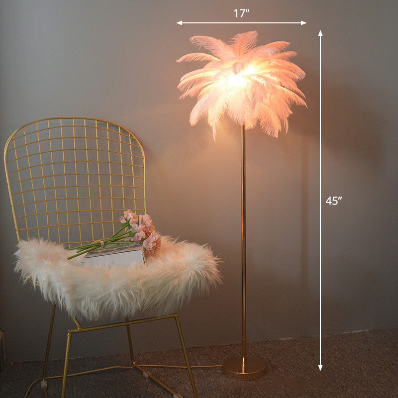 Feather Palm Tree Shaped Standing Light Nordic 1-Light Floor Lamp for Girls Room Pink 17" Clearhalo 'Floor Lamps' 'Lamps' Lighting' 2282881