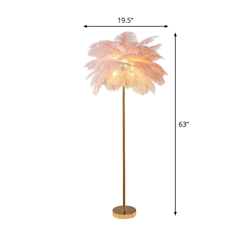 Feather Palm Tree Shaped Standing Light Nordic 1-Light Floor Lamp for Girls Room Pink 19.5" Clearhalo 'Floor Lamps' 'Lamps' Lighting' 2282882
