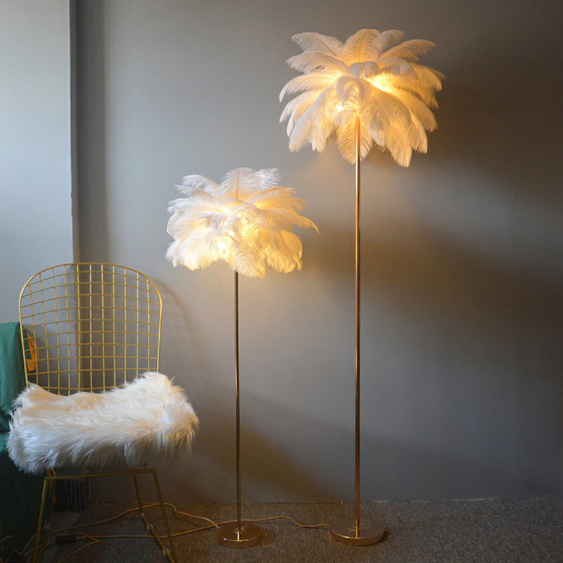 Feather Palm Tree Shaped Standing Light Nordic 1-Light Floor Lamp for Girls Room Clearhalo 'Floor Lamps' 'Lamps' Lighting' 2282883