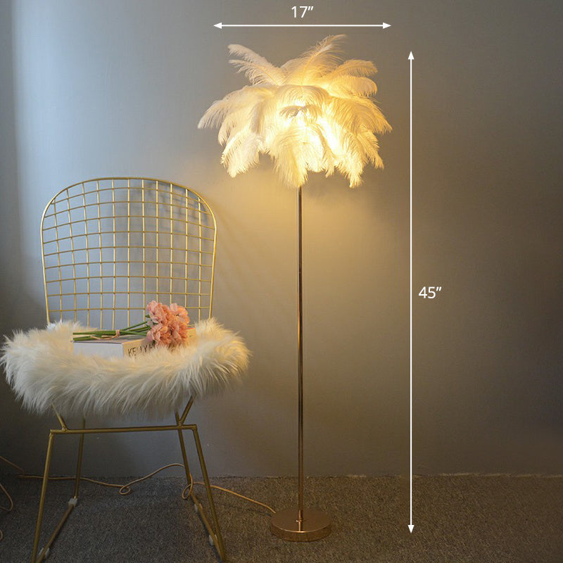 Feather Palm Tree Shaped Standing Light Nordic 1-Light Floor Lamp for Girls Room White 17" Clearhalo 'Floor Lamps' 'Lamps' Lighting' 2282884