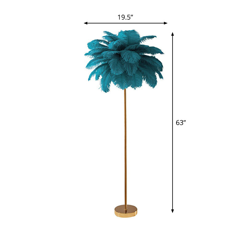 Feather Palm Tree Shaped Standing Light Nordic 1-Light Floor Lamp for Girls Room Blue 19.5" Clearhalo 'Floor Lamps' 'Lamps' Lighting' 2282886