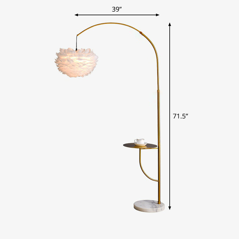 Antique Gold Arc Standing Lamp Postmodern 1-Bulb Metal Tray Floor Light with Suspended Feather Shade Clearhalo 'Floor Lamps' 'Lamps' Lighting' 2282898