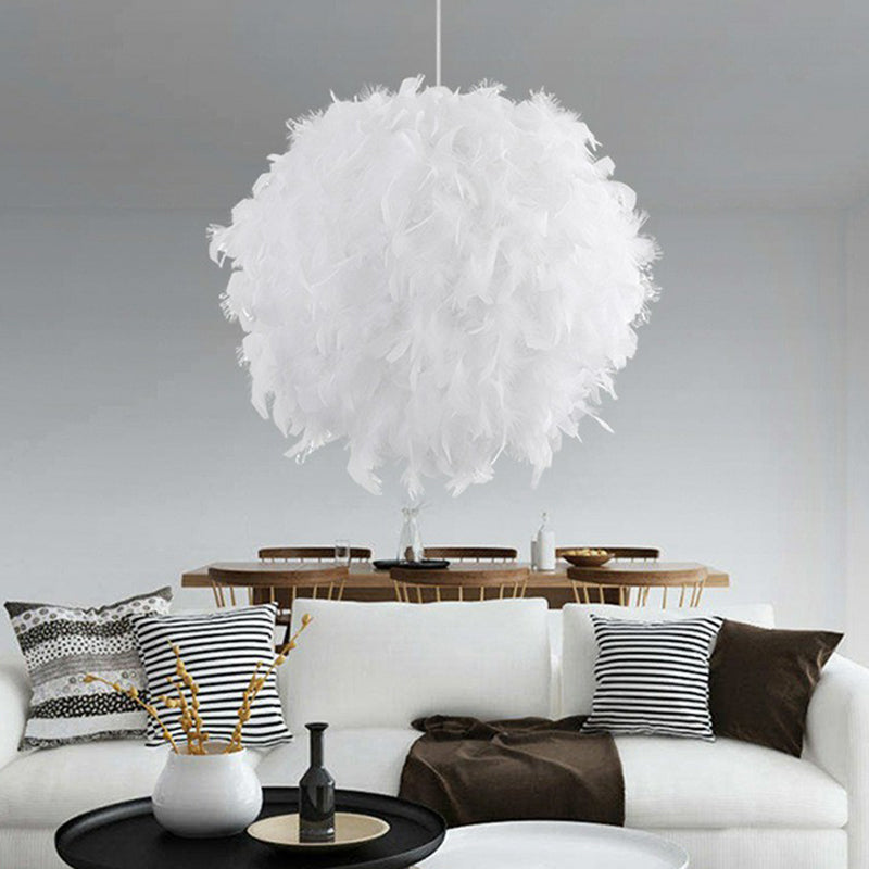 Globe Pendulum Light Simple Feather 1 Head White Hanging Light Fixture for Bedroom White Clearhalo 'Ceiling Lights' 'Modern Pendants' 'Modern' 'Pendant Lights' 'Pendants' Lighting' 2282899