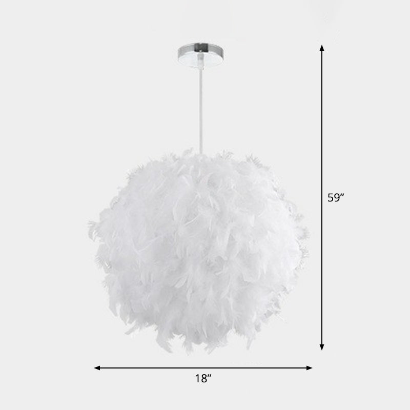 Globe Pendulum Light Simple Feather 1 Head White Hanging Light Fixture for Bedroom Clearhalo 'Ceiling Lights' 'Modern Pendants' 'Modern' 'Pendant Lights' 'Pendants' Lighting' 2282903