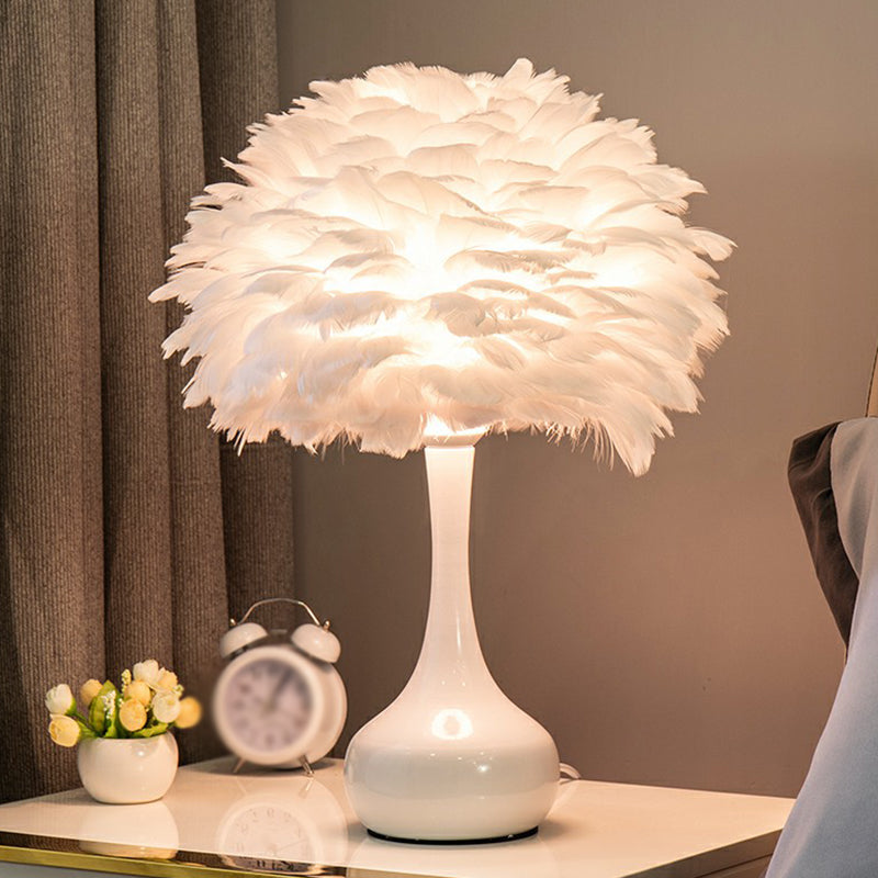 Feather Vase Night Stand Lamp Nordic 1-Bulb Table Lighting for Bedroom Decoration White Clearhalo 'Lamps' 'Table Lamps' Lighting' 2282904