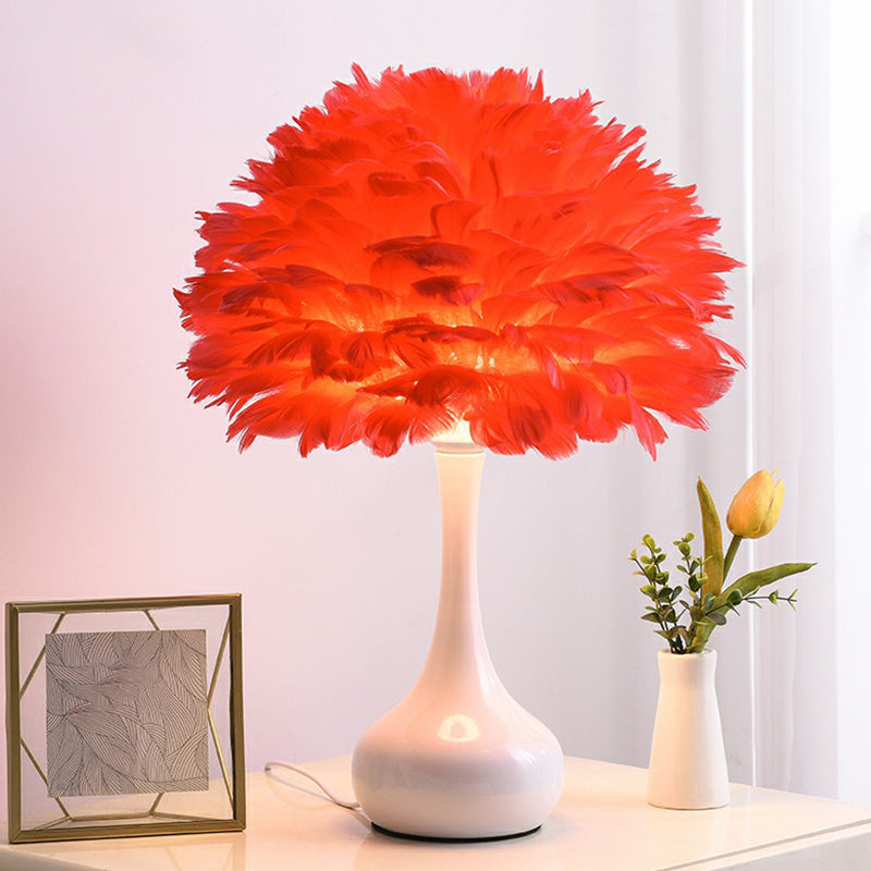 Feather Vase Night Stand Lamp Nordic 1-Bulb Table Lighting for Bedroom Decoration Red Clearhalo 'Lamps' 'Table Lamps' Lighting' 2282905
