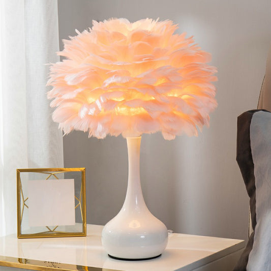Feather Vase Night Stand Lamp Nordic 1-Bulb Table Lighting for Bedroom Decoration Pink Clearhalo 'Lamps' 'Table Lamps' Lighting' 2282906