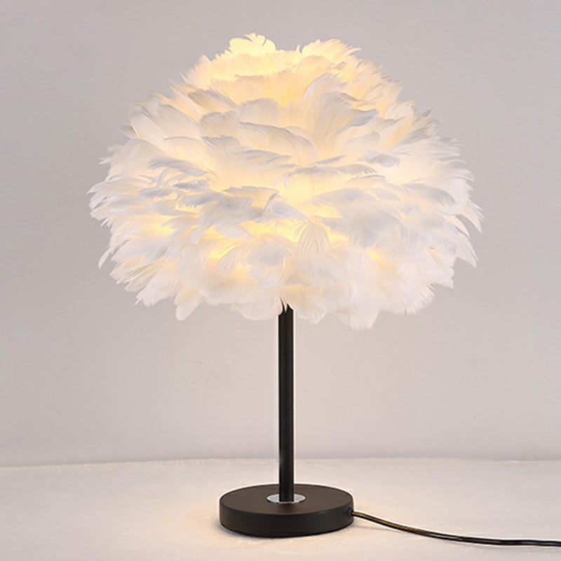 Modernist Layered Flower Night Lighting Feather 1-Head Girls Bedroom Table Light Black Clearhalo 'Lamps' 'Table Lamps' Lighting' 2282918
