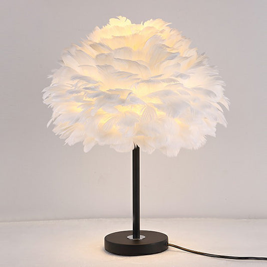 Modernist Layered Flower Night Lighting Feather 1-Head Girls Bedroom Table Light - Black - Clearhalo - 'Lamps' - 'Table Lamps' - Lighting' - 2282918