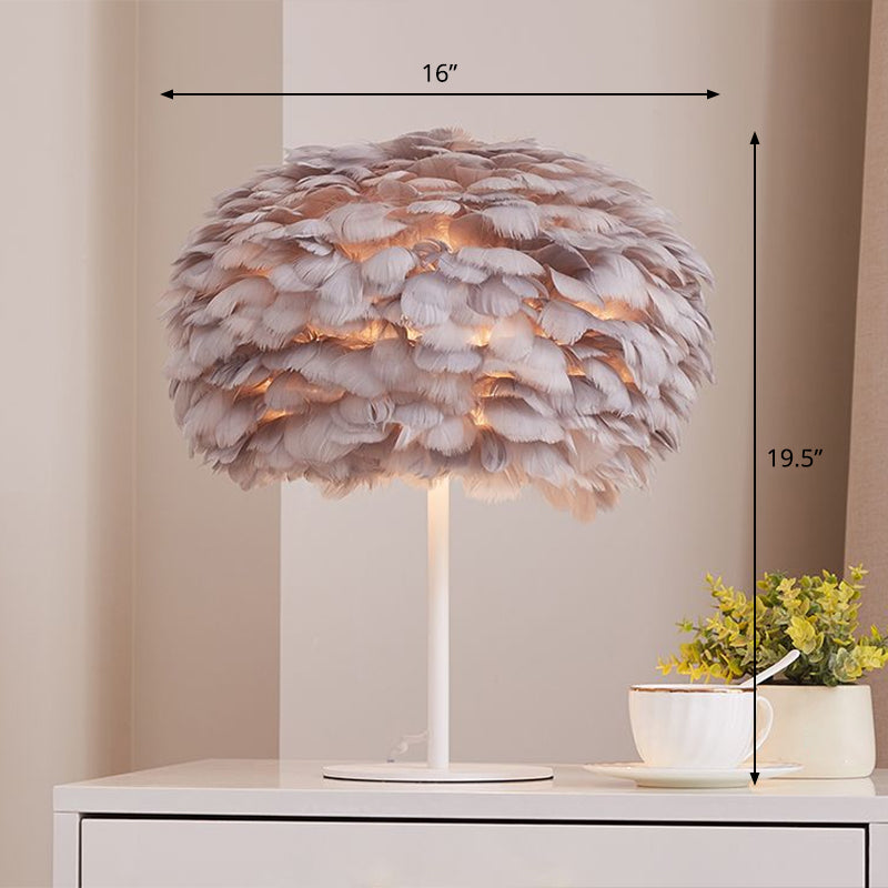 Nordic Stylish 1-Bulb Table Lamp Hemispherical Nightstand Light with Feather Shade Grey Clearhalo 'Lamps' 'Table Lamps' Lighting' 2282920