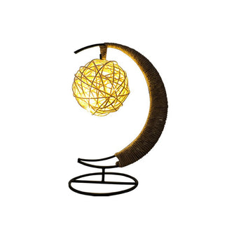 Hemp Rope Moon and Ball Table Lamp Artistic Battery Operated LED Night ...