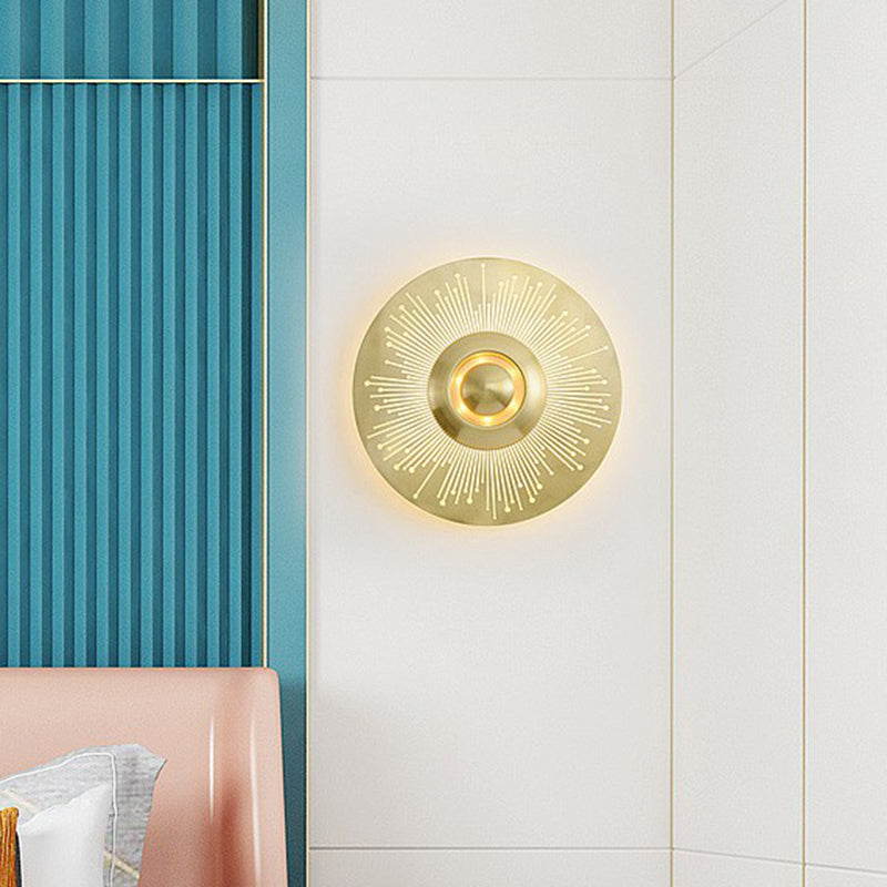 Brass Disc Wall Sconce Lighting Postmodern 1-Bulb Metal Wall Mounted Light for Bedroom Clearhalo 'Cast Iron' 'Glass' 'Industrial' 'Modern wall lights' 'Modern' 'Tiffany' 'Traditional wall lights' 'Wall Lamps & Sconces' 'Wall Lights' Lighting' 2282961