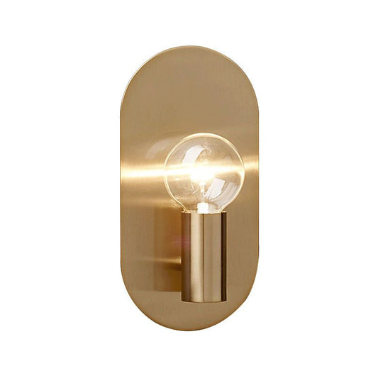 Exposed Bulb Design Sconce Light Postmodern Metal 1-Light Gold Finish Wall Light with Oval Backplate Clearhalo 'Cast Iron' 'Glass' 'Industrial' 'Modern wall lights' 'Modern' 'Tiffany' 'Traditional wall lights' 'Wall Lamps & Sconces' 'Wall Lights' Lighting' 2282976