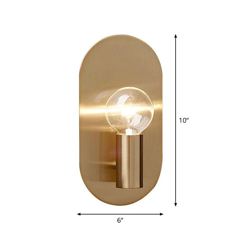 Exposed Bulb Design Sconce Light Postmodern Metal 1-Light Gold Finish Wall Light with Oval Backplate Clearhalo 'Cast Iron' 'Glass' 'Industrial' 'Modern wall lights' 'Modern' 'Tiffany' 'Traditional wall lights' 'Wall Lamps & Sconces' 'Wall Lights' Lighting' 2282978