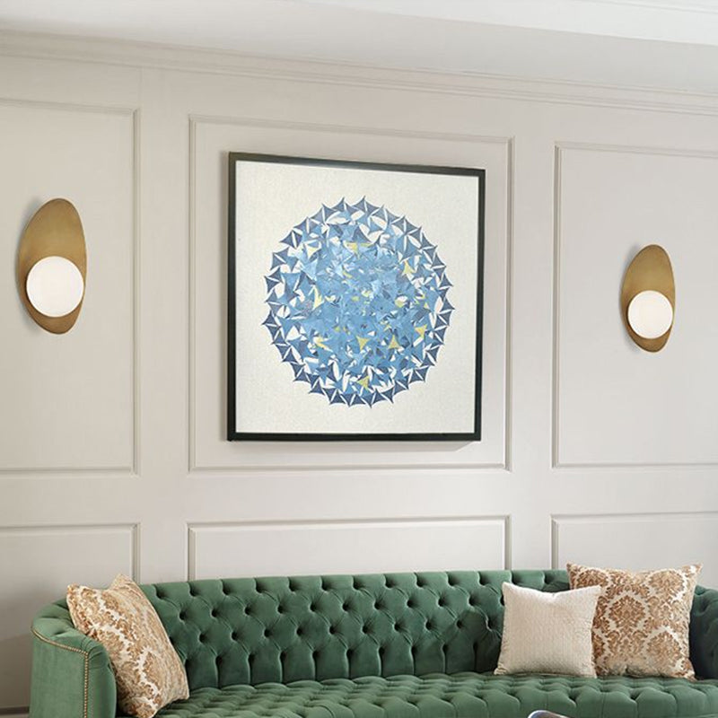 Antique Brass Oval Wall Lighting Postmodern 1 Bulb Metal Sconce Lamp with Ball White Glass Shade Clearhalo 'Cast Iron' 'Glass' 'Industrial' 'Modern wall lights' 'Modern' 'Tiffany' 'Traditional wall lights' 'Wall Lamps & Sconces' 'Wall Lights' Lighting' 2282979